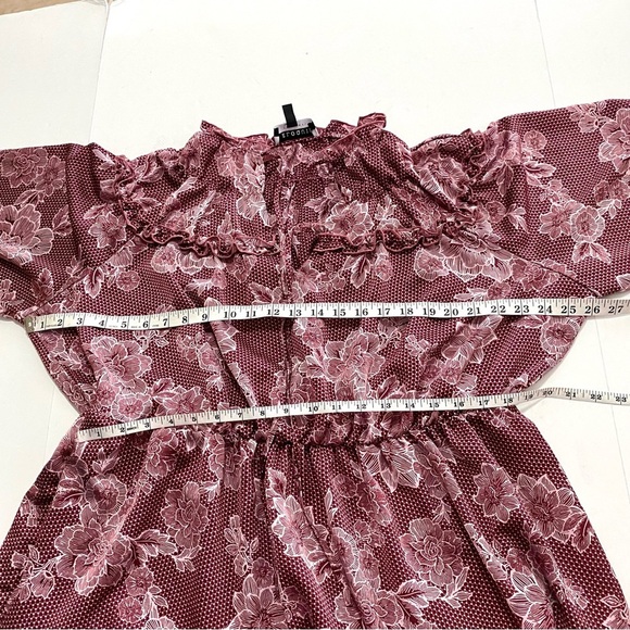 ELOQUII Elements Wine Floral Satin Dress Plus Size 14/16 Ruffle Yoke Long Sleeve - Picture 13 of 15